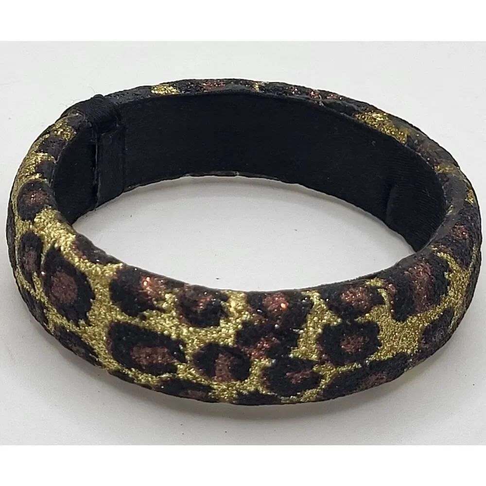Estate Chunky Glitter Bohemian Cheetah Bangle Bracelet 2.5in dia 0.75in wide